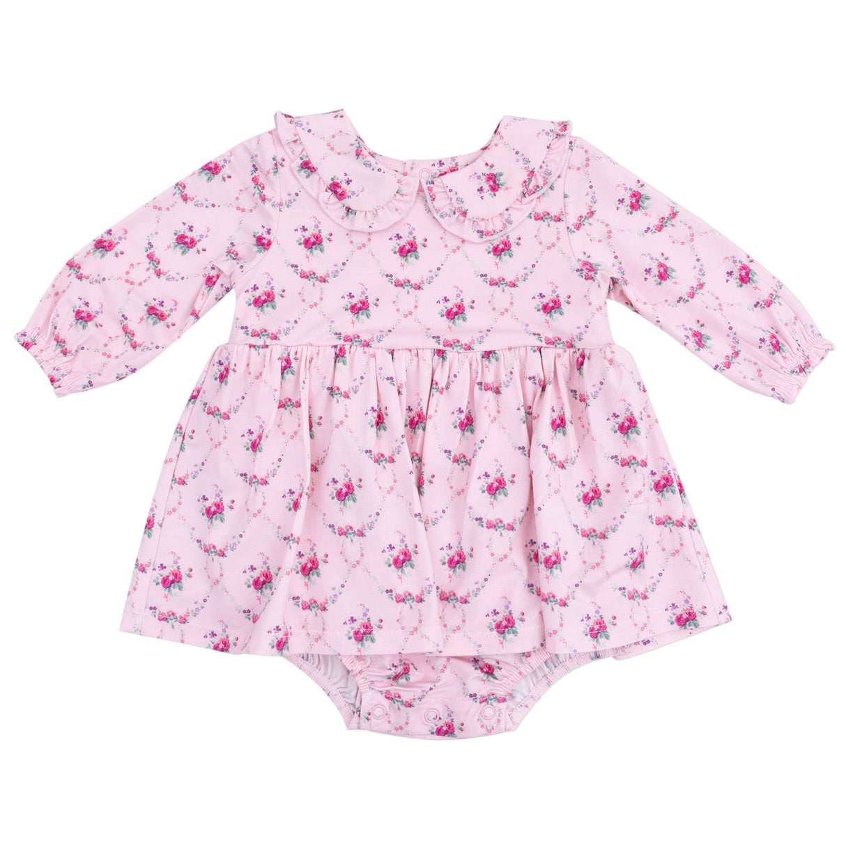 Long Sleeve Peter Pan Ruffle Collar Bubble with Skirt - HoneyBug 