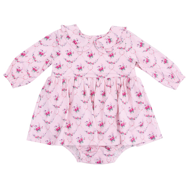 Long Sleeve Peter Pan Ruffle Collar Bubble with Skirt - HoneyBug 