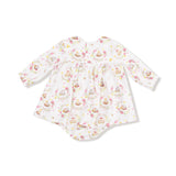 Long Sleeve Smocked Ruffle Bubble with Skirt - Floral Owl Families - HoneyBug 