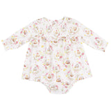 Long Sleeve Smocked Ruffle Bubble with Skirt - Floral Owl Families - HoneyBug 