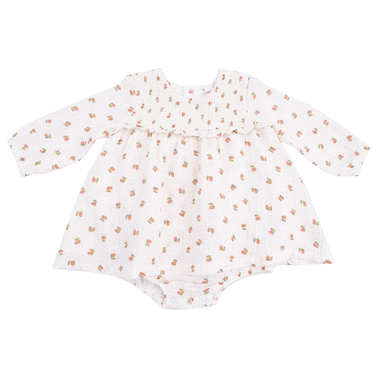 Long Sleeve Smocked Ruffle Bubble with Skirt - Petite Pointe Fleur - HoneyBug 