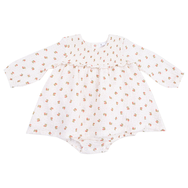 Long Sleeve Smocked Ruffle Bubble with Skirt - Petite Pointe Fleur - HoneyBug 