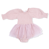 Solid Muslin Lotus - Long Sleeve Smocked Bubble with Tutu