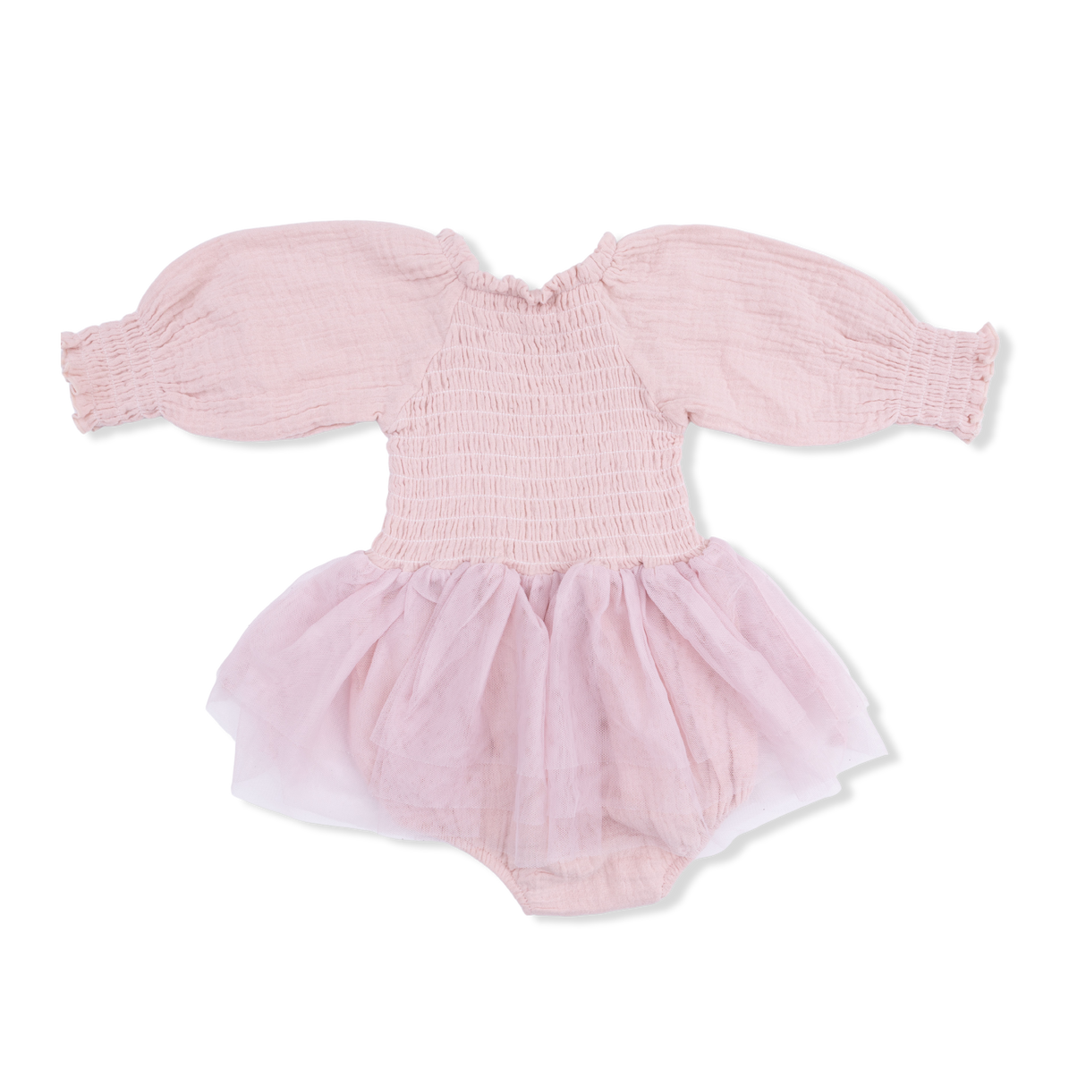Solid Muslin Lotus - Long Sleeve Smocked Bubble with Tutu