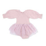Solid Muslin Lotus - Long Sleeve Smocked Bubble with Tutu