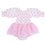 Winding Roses Stripe - Long Sleeve Smocked Bubble with Tutu