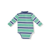 Long Sleeve Polo Bodysuit - Rugby Stripe - HoneyBug 