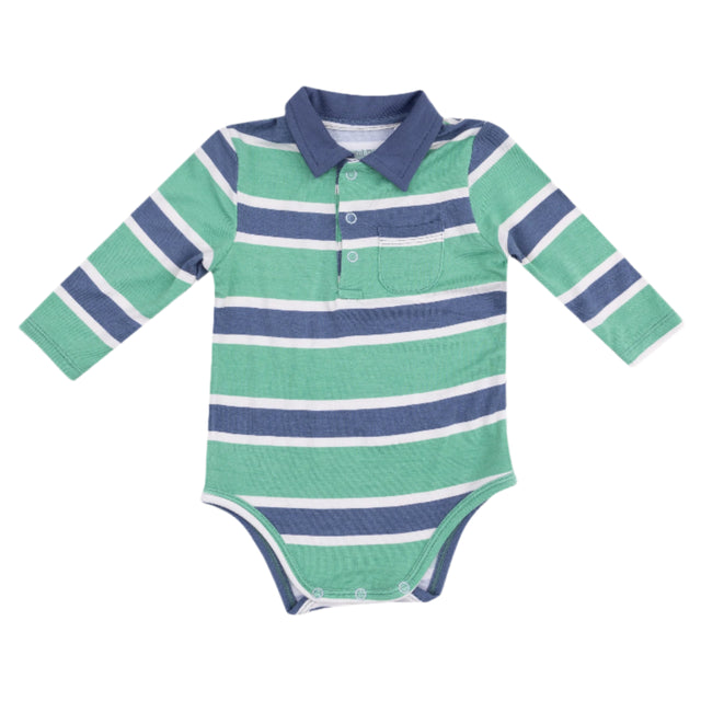 Long Sleeve Polo Bodysuit - Rugby Stripe - HoneyBug 