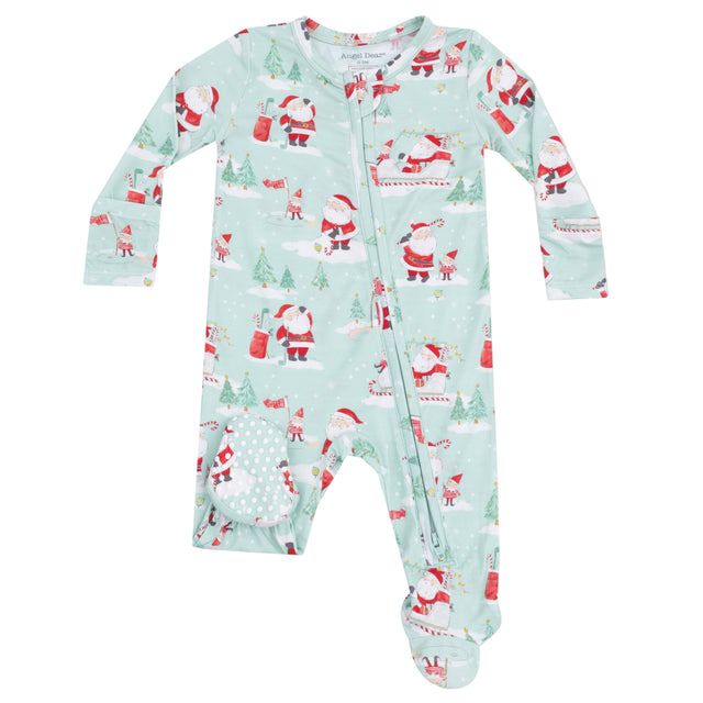 2 Way Zipper Footie - Golfing Santa and Elves - HoneyBug 