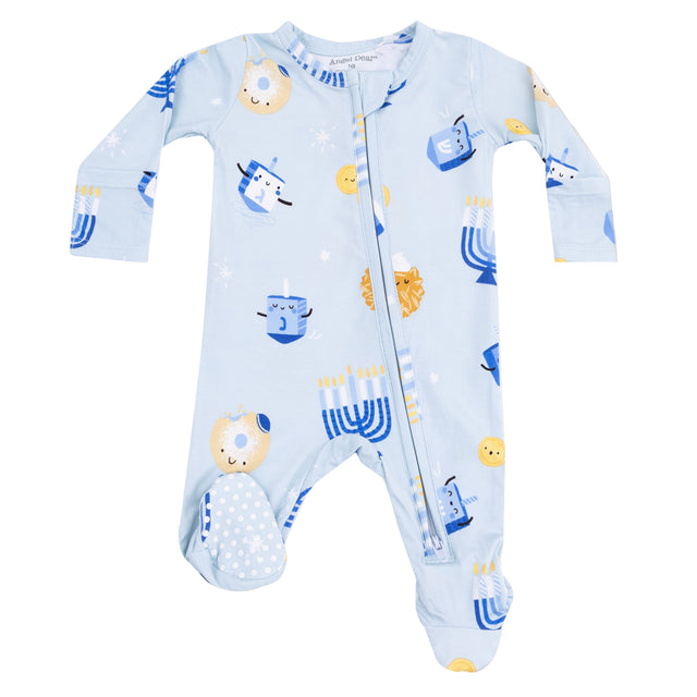 Hanukkah - Blue - 2 Way Zipper Footie - HoneyBug 