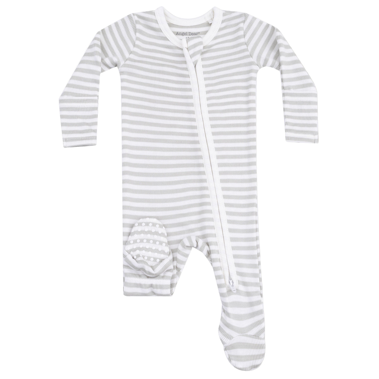 2 Way Zipper Footie - Stripe - Mineral- Grey/White - HoneyBug 