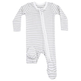 2 Way Zipper Footie - Stripe - Mineral- Grey/White - HoneyBug 