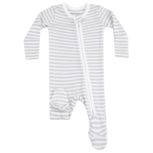 2 Way Zipper Footie - Stripe - Mineral- Grey/White - HoneyBug 