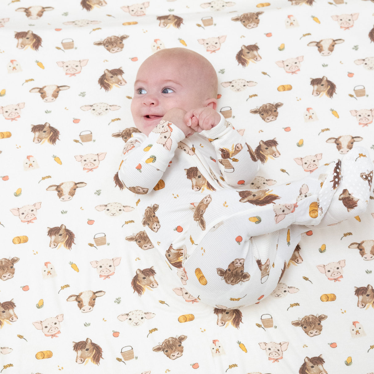 2 Way Zipper Footie - Vintage Baby Farm Animals - HoneyBug 