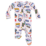 2 Way Zipper Footie - Vintage State Snow Sport Patches - HoneyBug 