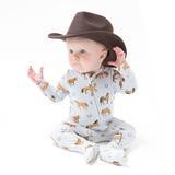2 Way Zipper Footie - Horses - Blue - HoneyBug 