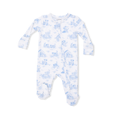 Puppy Toile Blue - 2 Way Zipper Footie & Swaddle Blanket Set