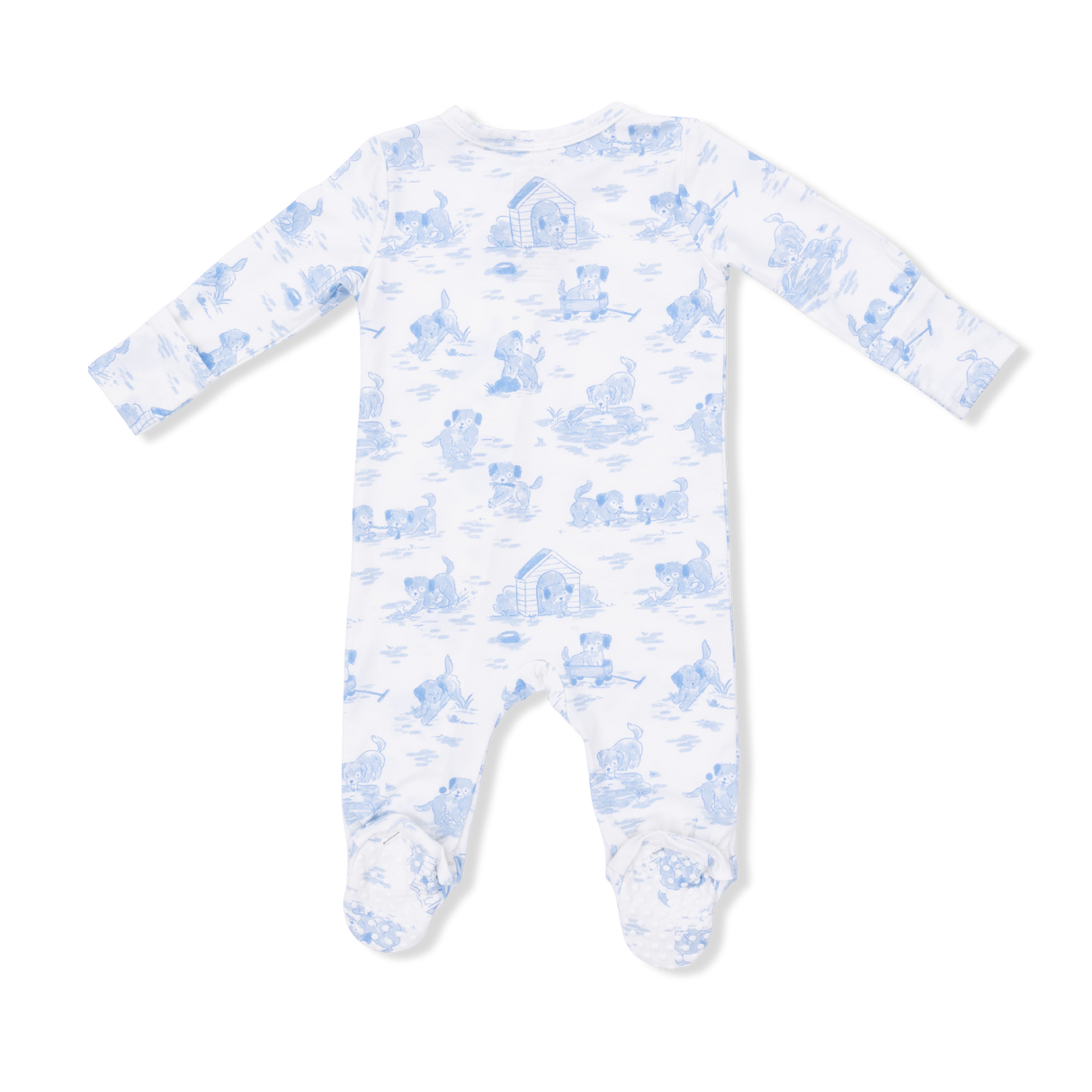 Puppy Toile Blue - 2 Way Zipper Footie & Swaddle Blanket Set