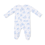 Puppy Toile Blue - 2 Way Zipper Footie & Swaddle Blanket Set
