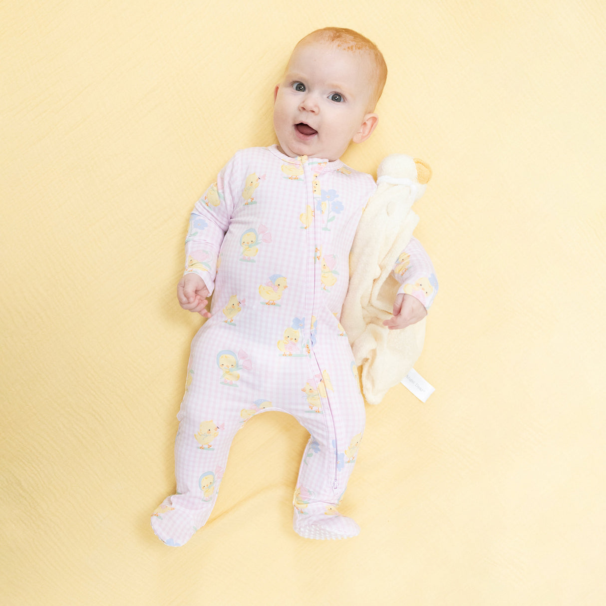 Vintage Spring Ducklings Pink - 2 Way Zipper Footie