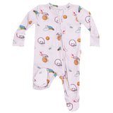 2 Way Zipper Ruffle Back Footie - Basketball Pink - HoneyBug 