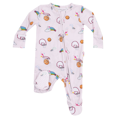 2 Way Zipper Ruffle Back Footie - Basketball Pink - HoneyBug 