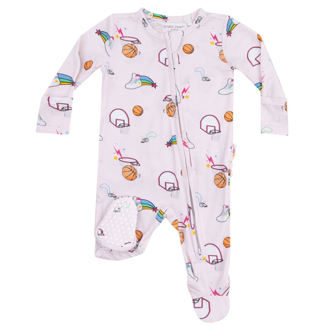 2 Way Zipper Ruffle Back Footie - Basketball Pink - HoneyBug 