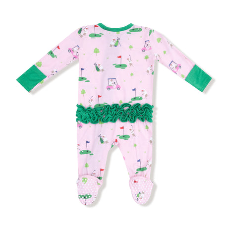 2 Way Zipper Ruffle Back Footie - Dog Gone Golf - Pink - HoneyBug 
