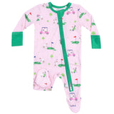 2 Way Zipper Ruffle Back Footie - Dog Gone Golf - Pink - HoneyBug 
