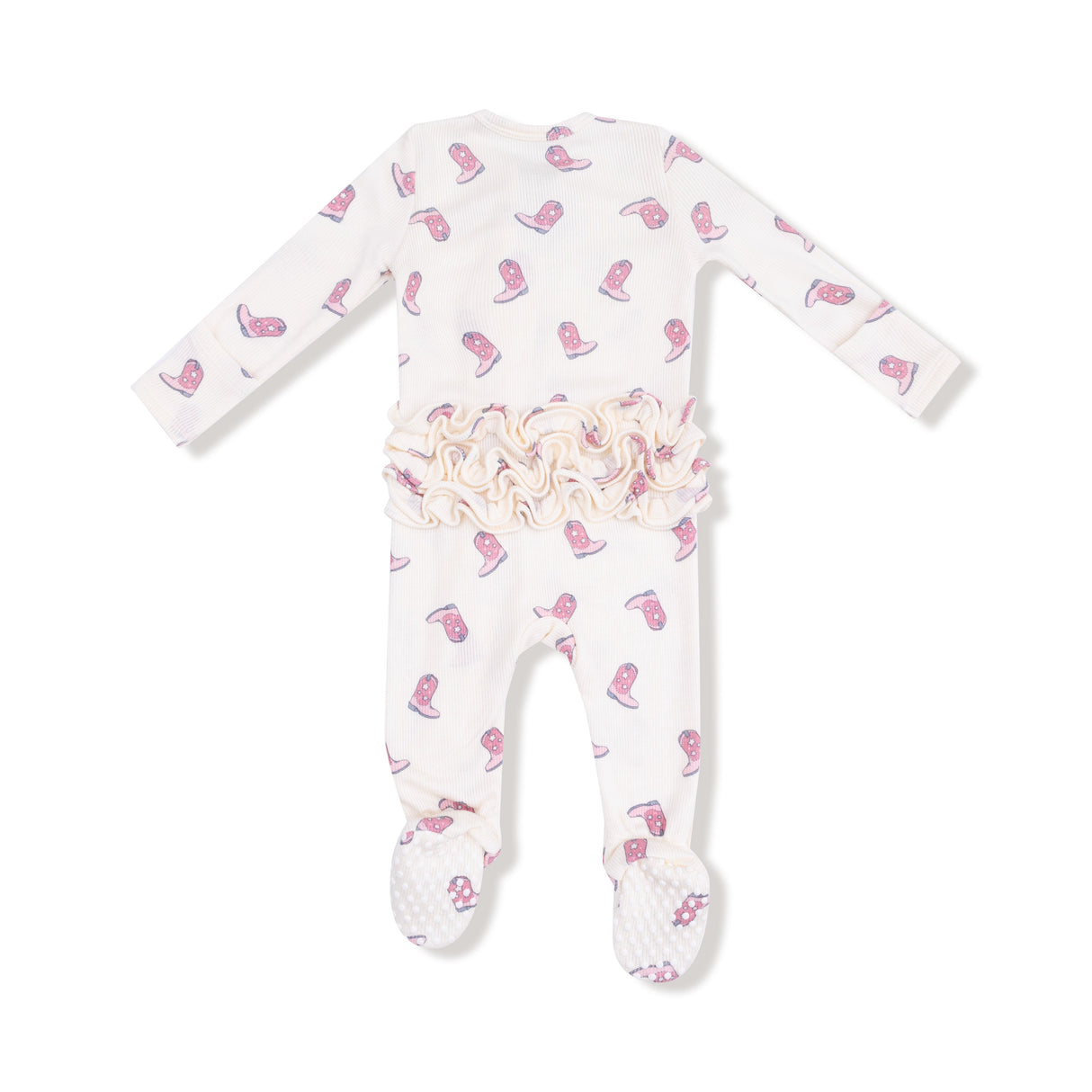 2 Way Zipper Ruffle Back Footie - Petite Cowgirl Boots - HoneyBug 