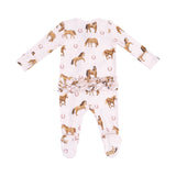 2 Way Zipper Ruffle Back Footie - Horses - Pink - HoneyBug 