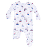 Bubbly Sailboats Pink - 2 Way Ruffle Back Zipper Footie