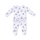 Bubbly Sailboats Pink - 2 Way Ruffle Back Zipper Footie