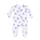 Bubbly Sailboats Pink - 2 Way Ruffle Back Zipper Footie