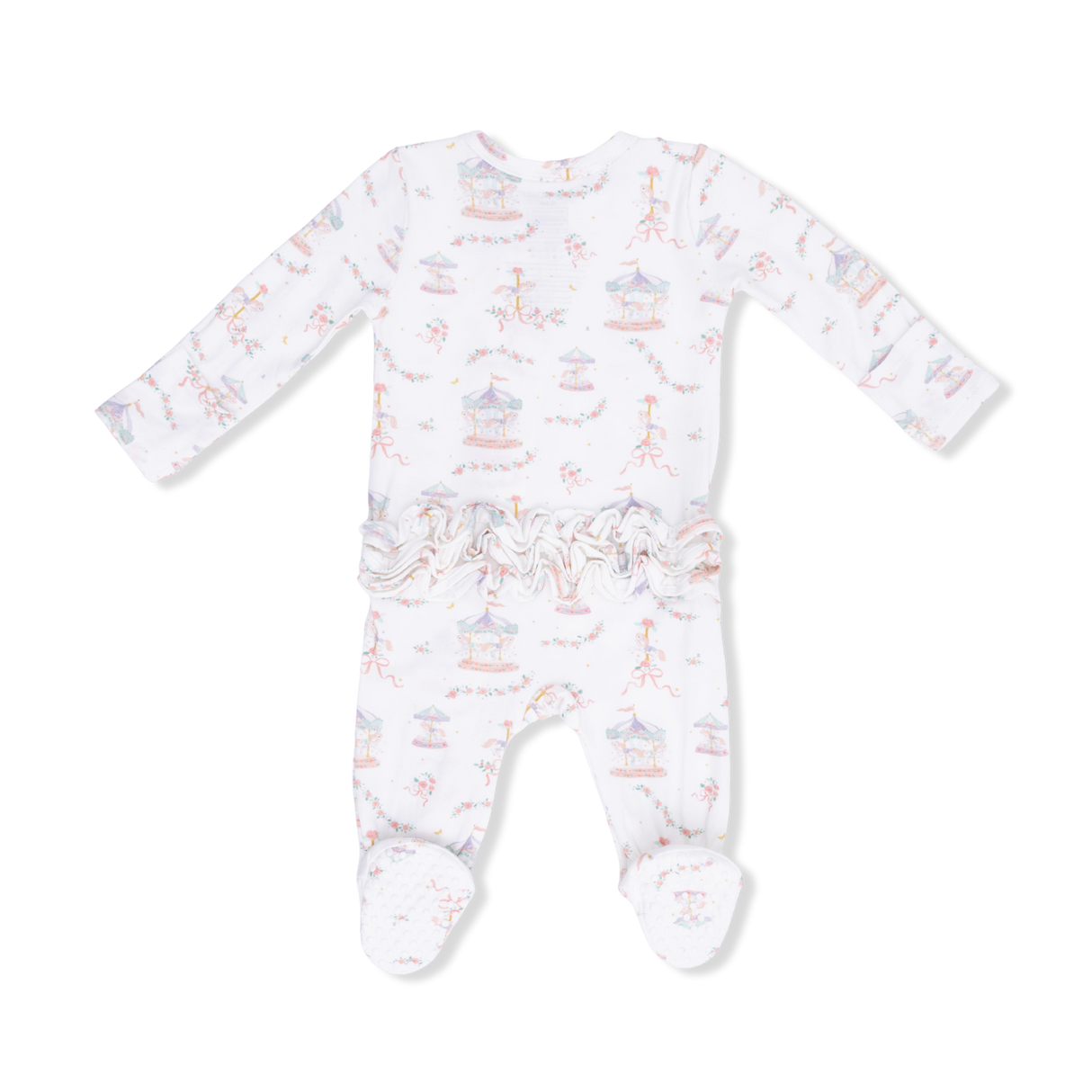 Carousel with Bows - 2 Way Ruffle Back Zipper Footie