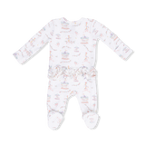 Carousel with Bows - 2 Way Ruffle Back Zipper Footie