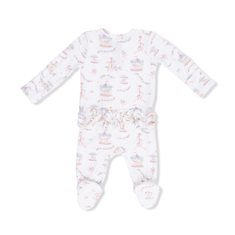 Carousel with Bows - 2 Way Ruffle Back Zipper Footie