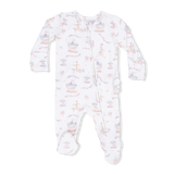 Carousel with Bows - 2 Way Ruffle Back Zipper Footie, Headband, & Swaddle Blanket Set