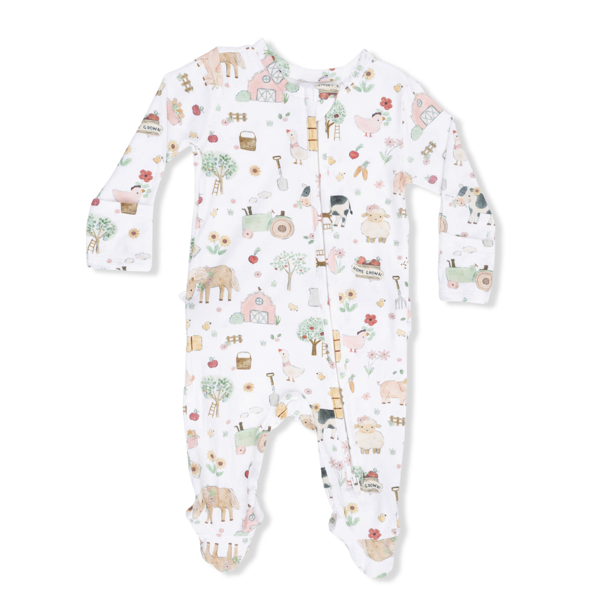 Cute Farm Animals Pink - 2 Way Ruffle Back Zipper Footie