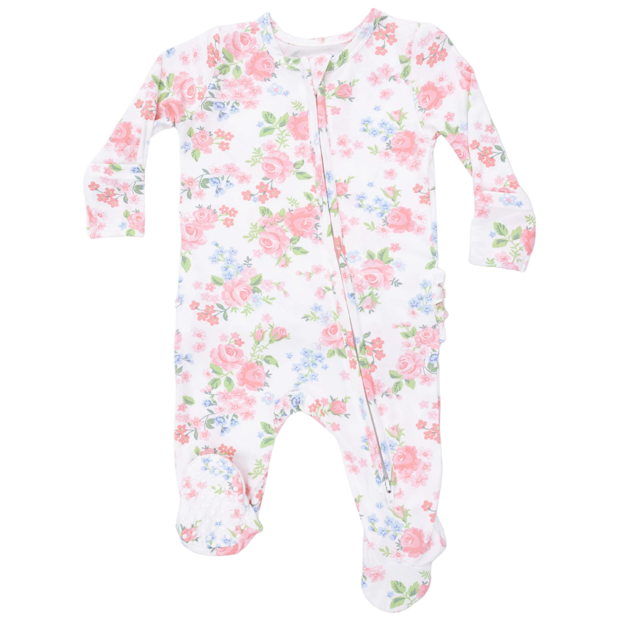 Cute Little Roses - 2 Way Ruffle Back Zipper Footie