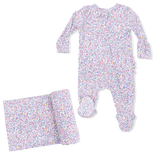 Elizabeth's Garden - 2 Way Ruffle Back Zipper Footie & Swaddle Blanket Set