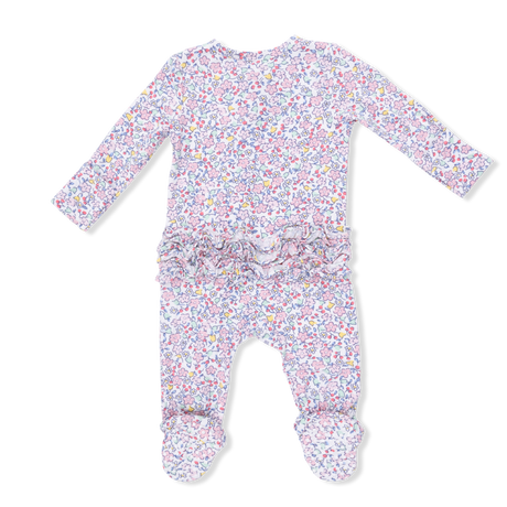 Elizabeth's Garden - 2 Way Ruffle Back Zipper Footie & Swaddle Blanket Set