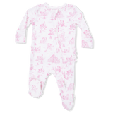 Puppy Toile Pink - 2 Way Ruffle Back Zipper Footie