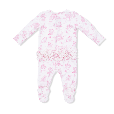 Puppy Toile Pink - 2 Way Ruffle Back Zipper Footie