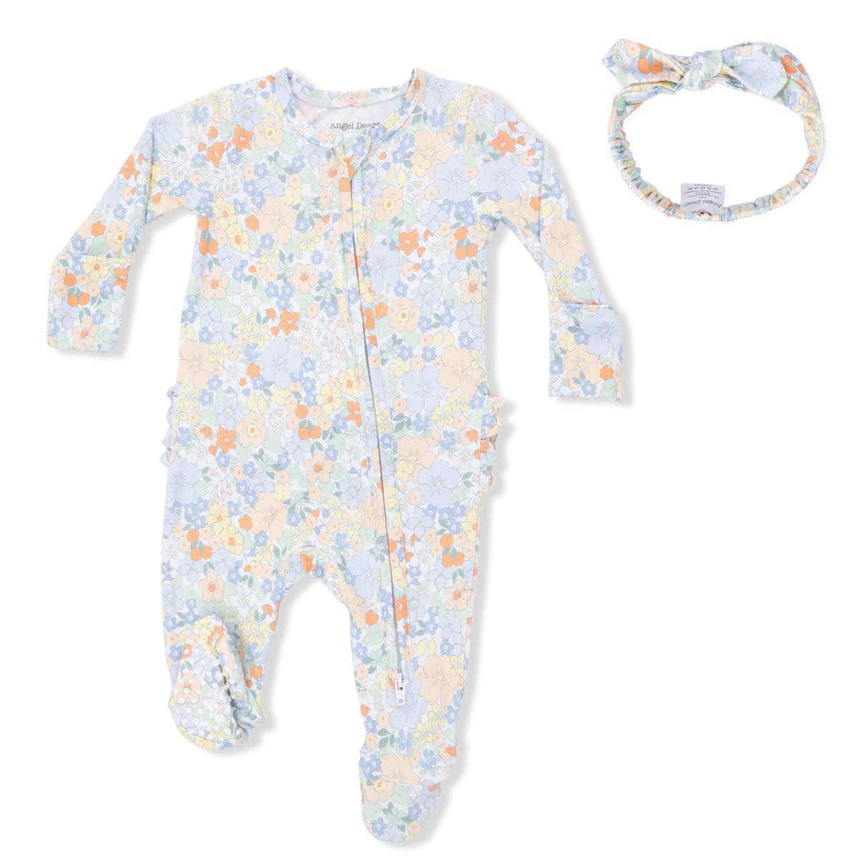 Georgia Floral - 2 Way Ruffle Back Zipper Footie & Headband Set