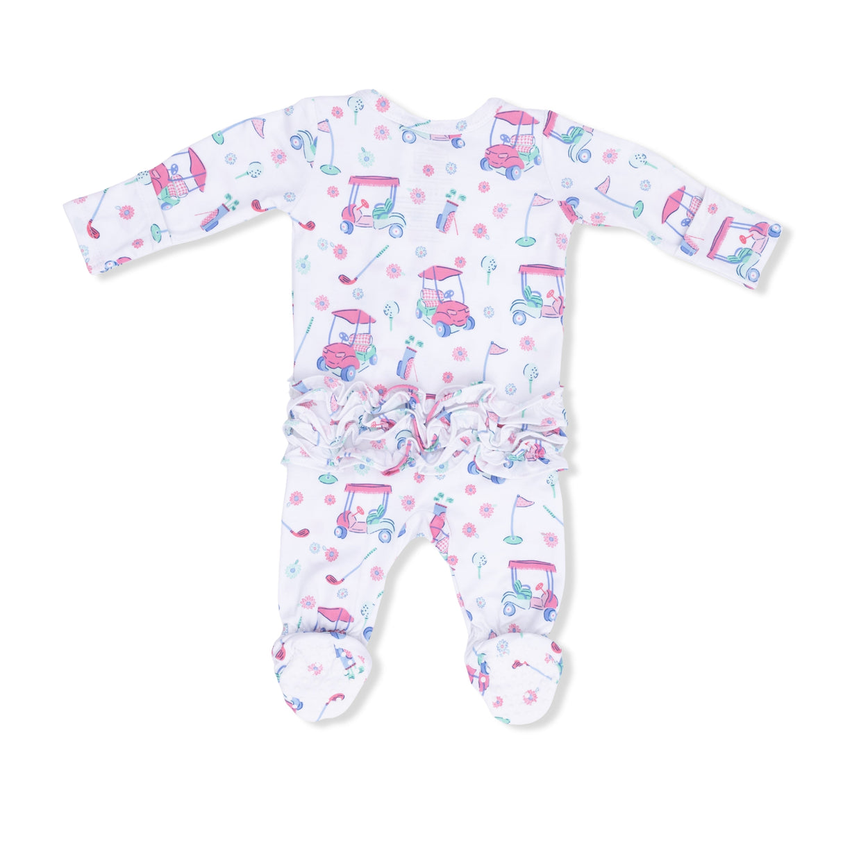 Golf Carts and Flowers - 2 Way Ruffle Back Zipper Footie