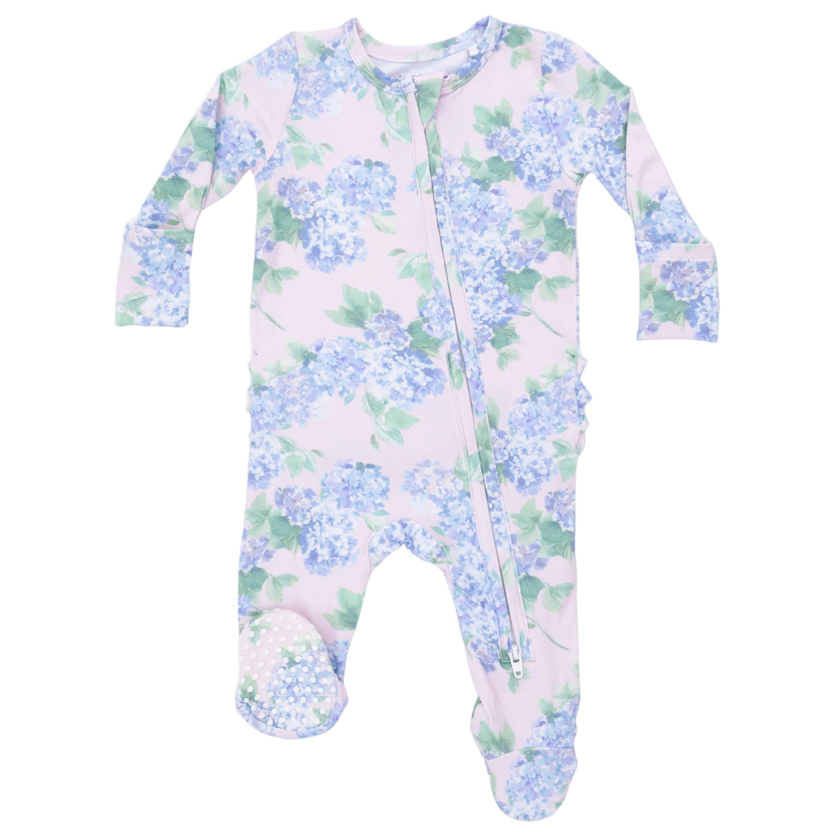 Hydrangeas - 2 Way Ruffle Back Zipper Footie