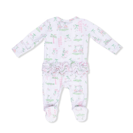 Pretty Golf - 2 Way Ruffle Back Zipper Footie & Bandana Bib Set