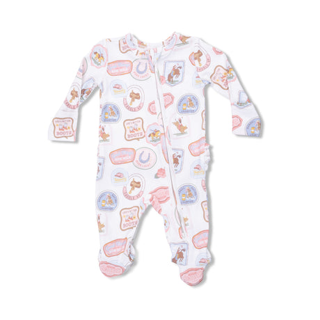 Rodeo Patches Pink - 2 Way Ruffle Back Zipper Footie