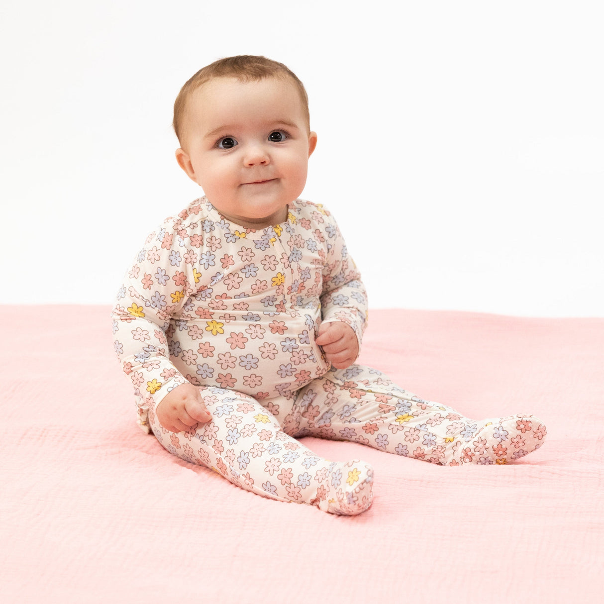 Sarah Floral - 2 Way Ruffle Back Zipper Footie